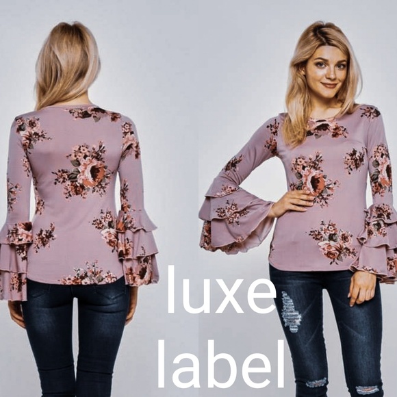 Ava Floral Ruffle Sleeve Top (Mauve Pink) - Picture 3 of 5
